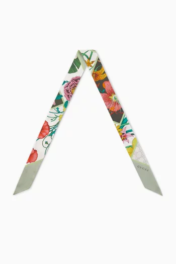 وشاح بشريط بنقشة زهور حرير