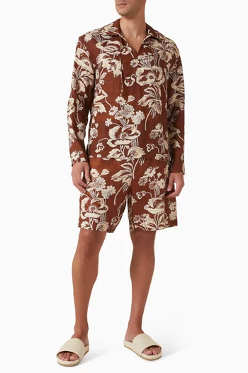 Painted Peonies Shorts in Linen