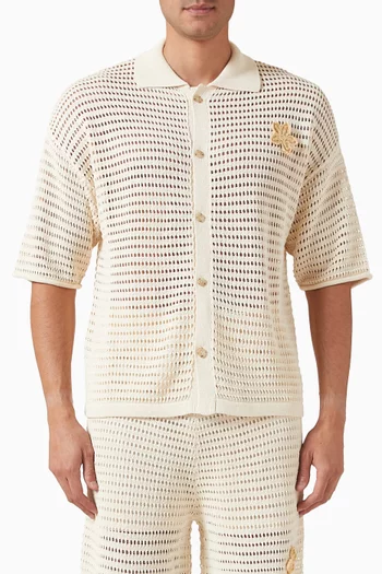 تي شيرت بولو بزهور كروشيه مزيج قطن