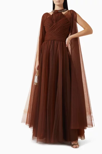 Cold-shoulder Gown in Tulle