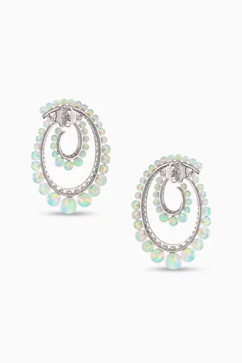 Petite Sky Opal Vortex Hoop Earrings in Rhodium Vermeil