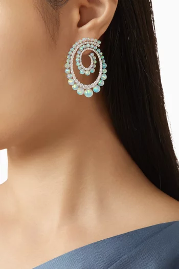 أقراط دائرية بوتيت بتصميم حلزوني مرصع بأحجار أوبال بلون أزرق سماوي ومطلي بالروديوم