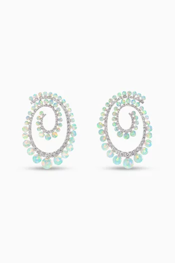 Petite Sky Opal Vortex Hoop Earrings in Rhodium Vermeil