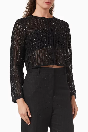 Sequin-embellished Cropped Cardigan in Knit