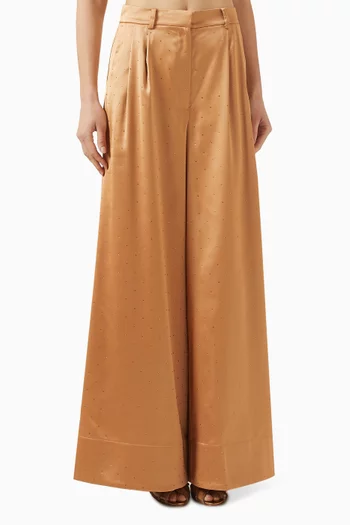 Rhinestone Wide-leg Pants in Satin