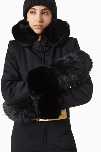 Hill Faux Fur Mittens in Leather