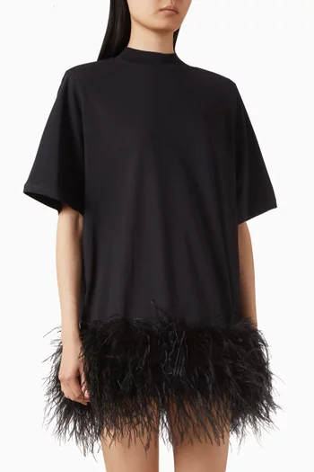 Feather-trim T-shirt Dress in Cotton