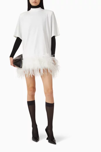 Feather-trim T-shirt Dress in Cotton
