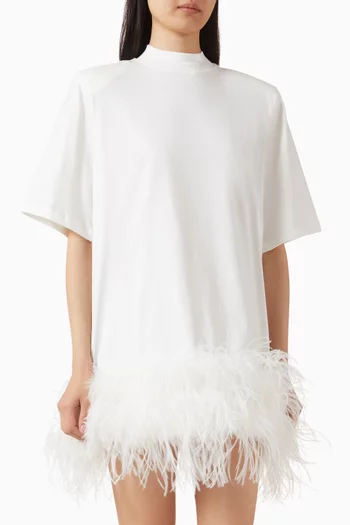 Feather-trim T-shirt Dress in Cotton