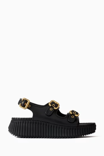 Nama Buckle Wedge Sandals in Leather