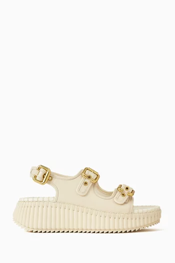 Nama Buckle Wedge Sandals in Leather