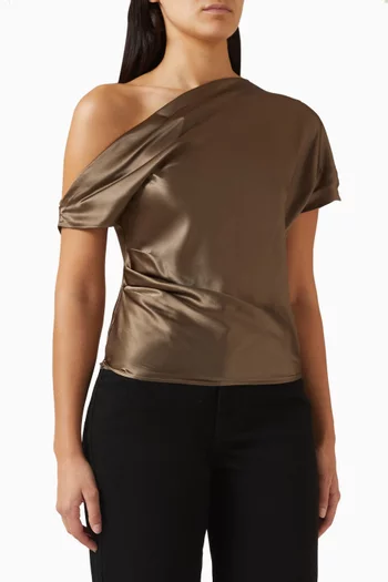 بلوزة بدرابيه غير متماثل ستان حرير