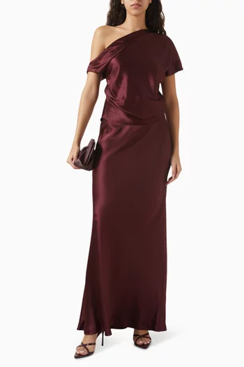 Asymmetric Drape Top in Silk Satin