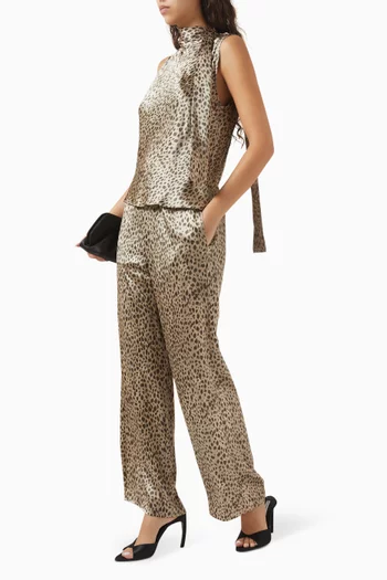 بلوزة بنقشة جلد الفهد ستان حرير