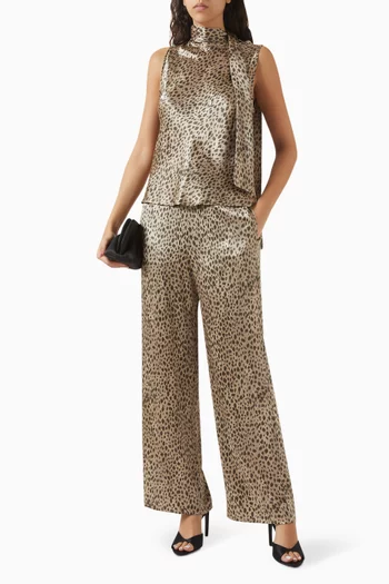 Cheetah-print Pants in Silk Satin