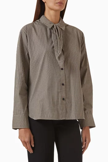 بلوزة قطن بفتحة رقبة بوشاح ونقشة مربعات