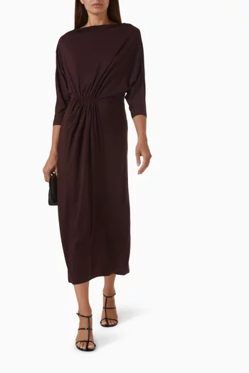 Gathered-waist Draped Dress in Lyocell Blend