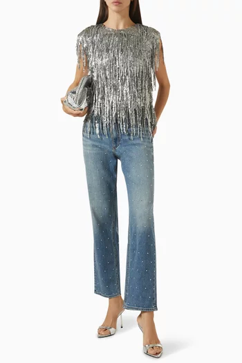 Harlow Embellished Straight-leg Jeans in Denim