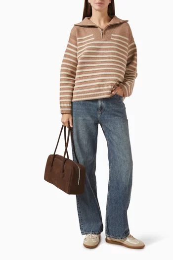 سترة رافين بسحّاب قصير ونقشة مخططة مزيج صوف