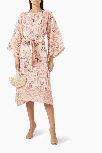 فستان برغموت متوسط الطول كتان