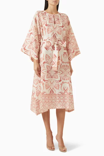 فستان برغموت متوسط الطول كتان