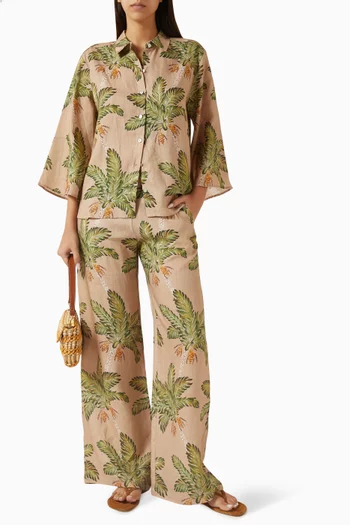 بنطال بنقشة أشجار نخيل وتمور كتان