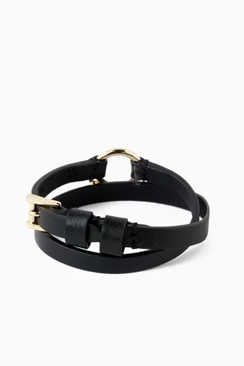 Skull Ring Double Wrap Bracelet in Leather