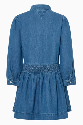 Embroidered Flower Shirt Dress in Denim