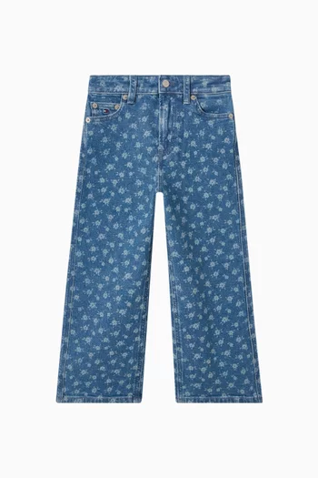 Flower-print Wide-leg Jeans in Denim