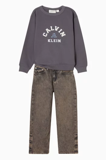 سويت شيرت بتصميم جامعي وشعار الماركة قطن تيري