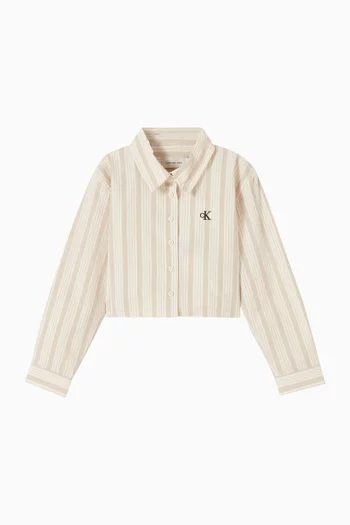 قميص قصير مخطط بقصة مربعة 