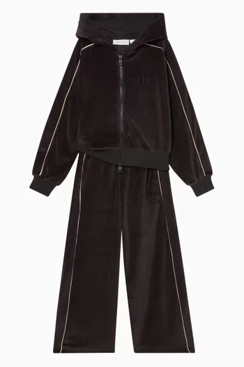 Piping Zip-through Hoodie in Velvet