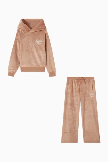 طقم بدلة رياضية بشعار الماركة بتصميم جامعي قطن مخملي مضلع