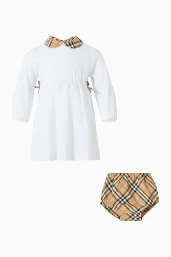 طقم فستان وسروال تحتي بنقشة مربعات قطن