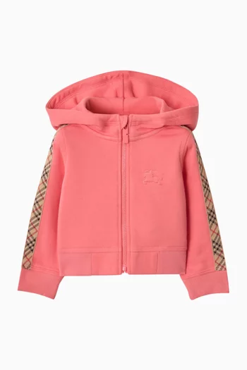 كنزة بغطاء رأس وسحّاب وشريط بنقشة مربعات