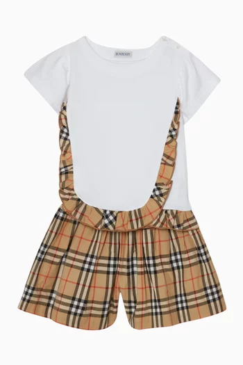 Check Ruffle T-shirt in Stretch Cotton