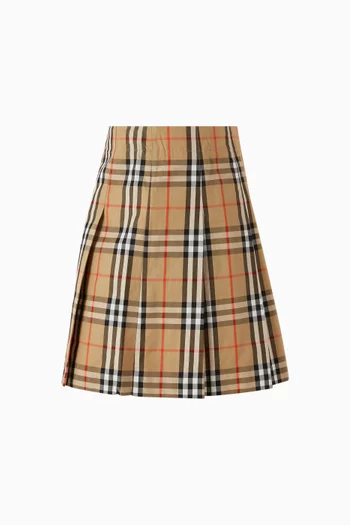 Pleated Checked Twill Skirt
