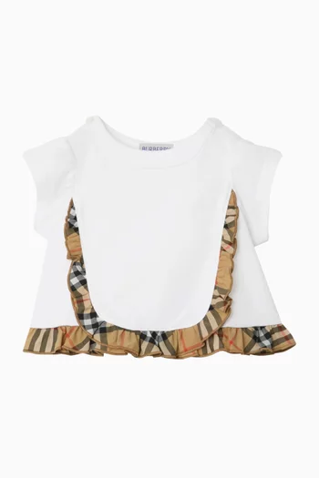 تي شيرت مزين بكشكش ونقشة مربعات