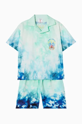 Surf Lotus Printed Short-sleeve Shirt in Cotton