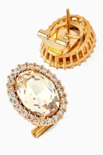 Omega Oval Crystal stud Earrings in Gold-plated Brass