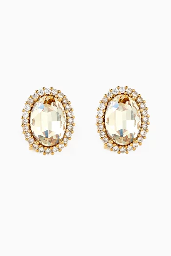 Omega Oval Crystal stud Earrings in Gold-plated Brass