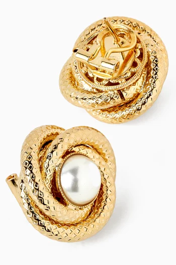 Omega Knot Pearl Earrings in Gold-plated Brass
