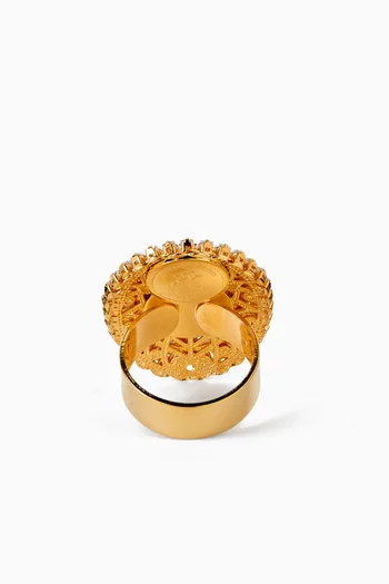 Crystal & Pearl Cluster Ring in Gold-plated Brass