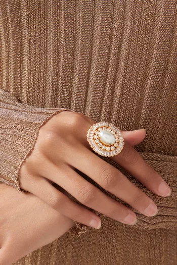 خاتم كلاستر مرصع بكريستال ولؤلؤ نحاس مطلي بالذهب