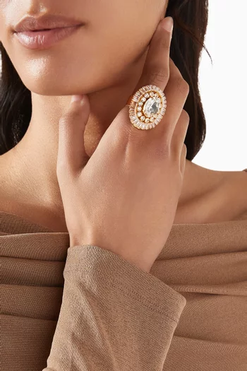 خاتم مرصع بالكريستال نحاس مطلي بلون ذهبي