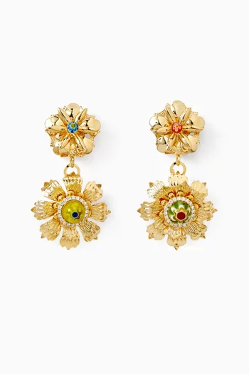 أقراط اوميجا بتصميم على شكل زهرة ومشبك كبس نحاس مطلي بلون ذهبي