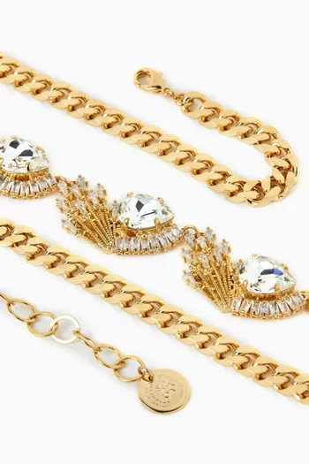 قلادة تريبل بسلاسل مرصعة بالكريستال نحاس مطلي بلون ذهبي