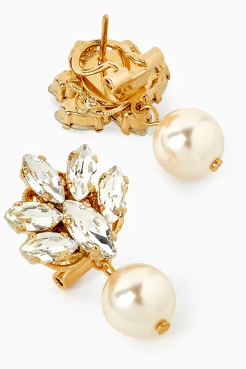 Omega Pearl & Crystal Drop Earrings in Gold-plated Brass