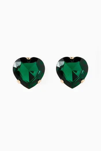 Heart Crystal Stud Earrings in Gold-plated Brass