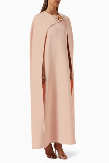 Floral-brooch Cape Dress